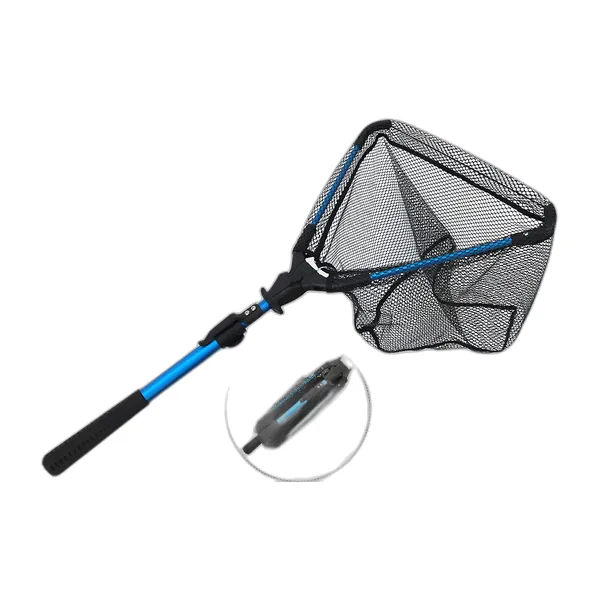 Folding landing net with triangular head and aluminium handle