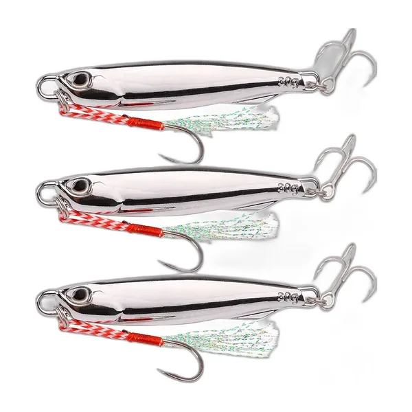 Cinque jig metallici argentati con assist hook