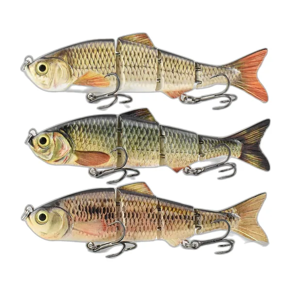Jointed four-section hard lure imitating a fish, side view