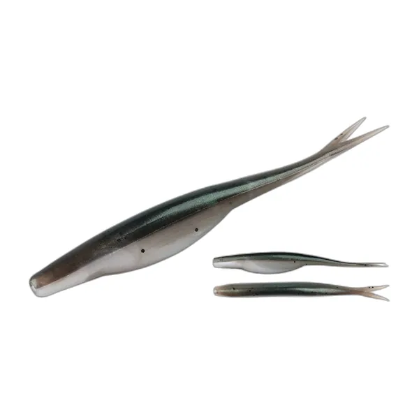 Slanke tweekleurige softbaits van 12 cm met langwerpig silhouet