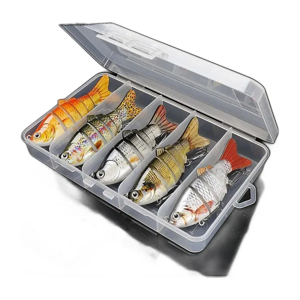 Fünf Wobbler von 10 cm nebeneinander in ihrer Box