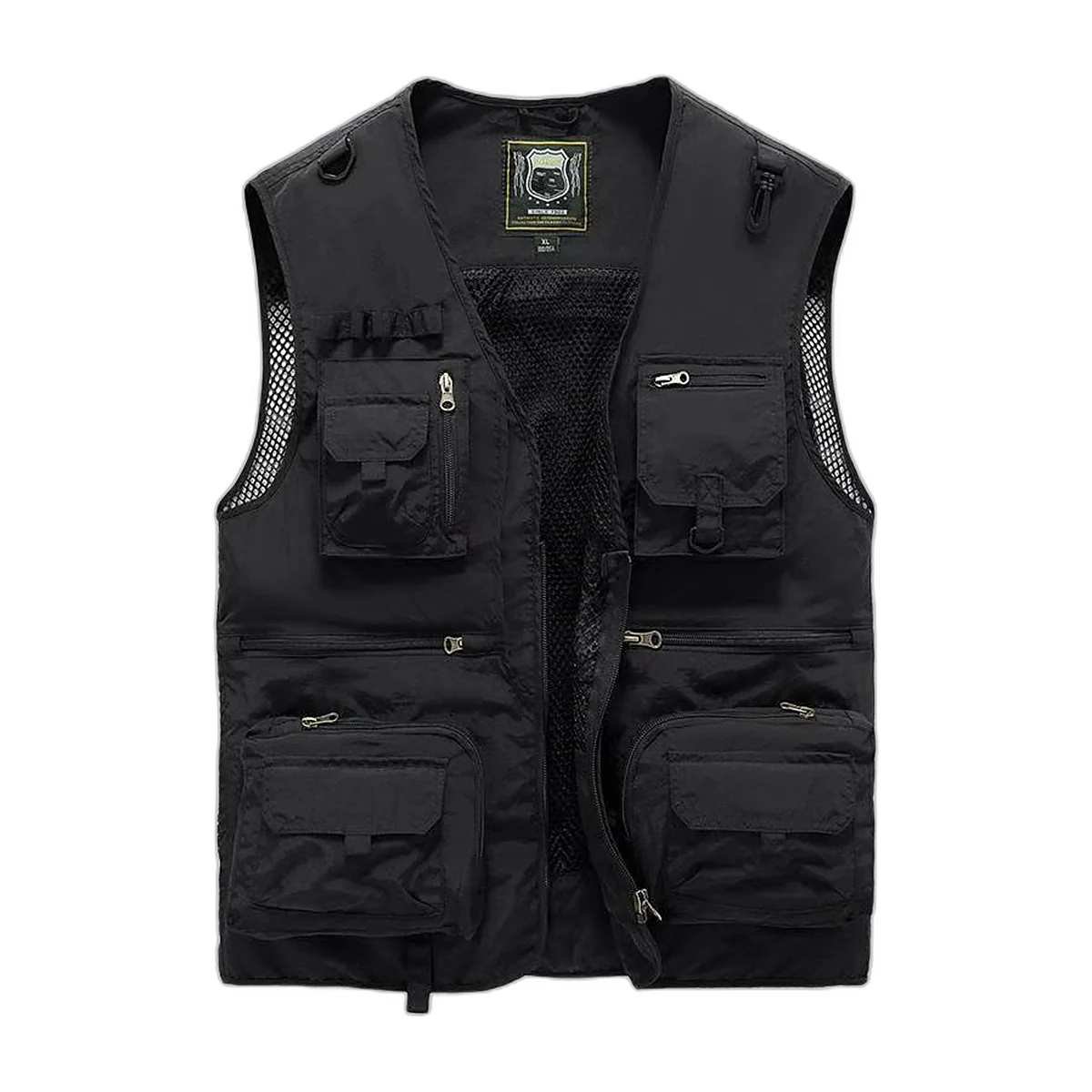 Gilet da pesca 14 tasche con schiena removibile, kaki (2)