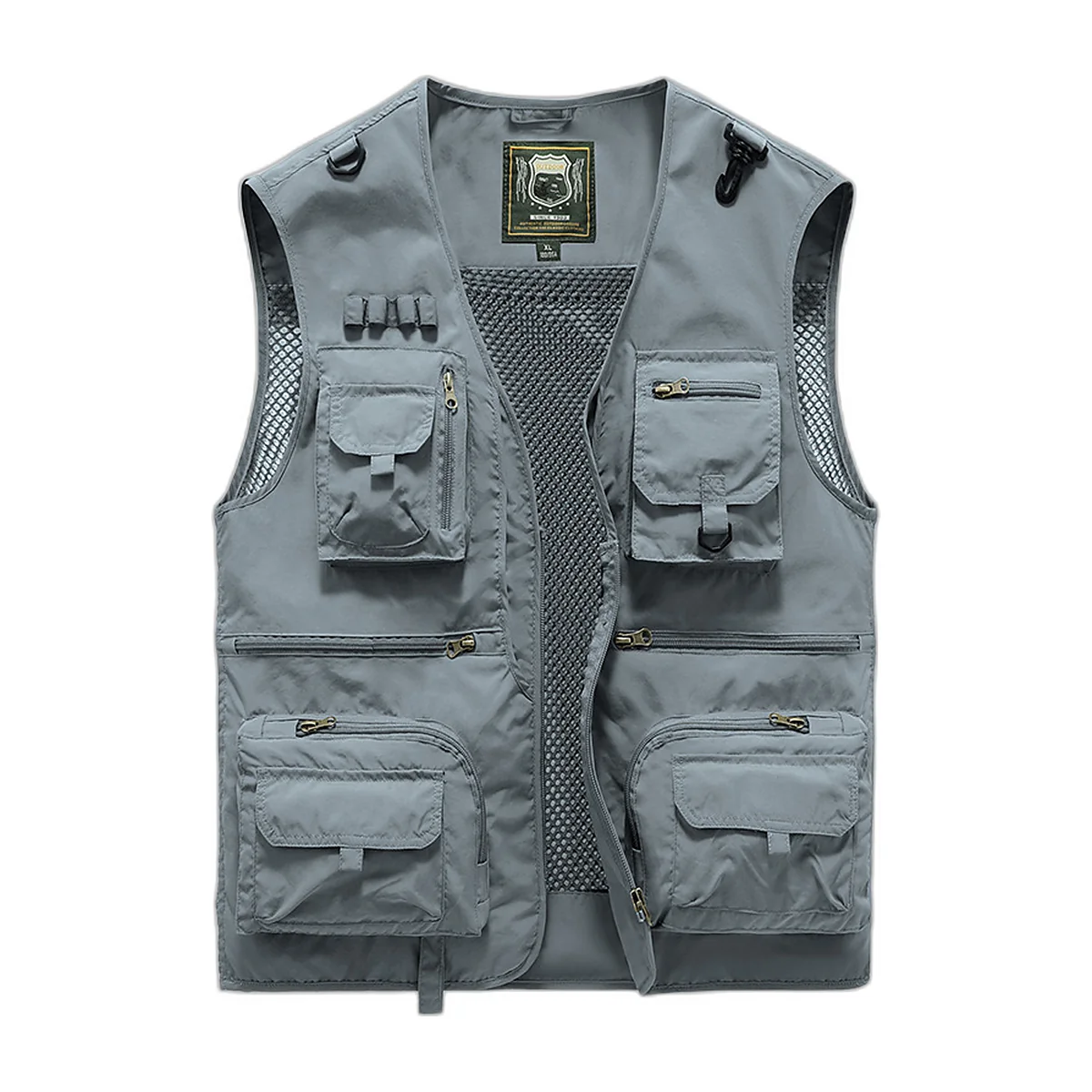 Gilet da pesca 14 tasche con schiena removibile, kaki (3)