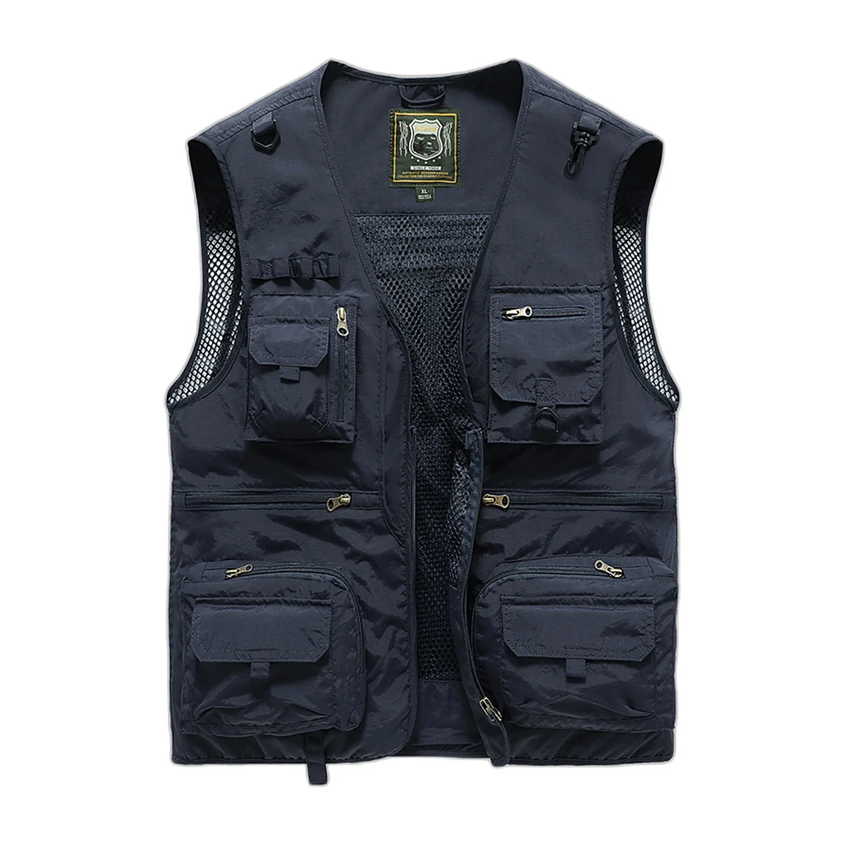 Gilet da pesca 14 tasche con schiena removibile, kaki (4)