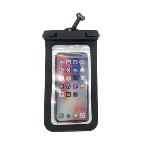 Custodia impermeabile nera in PVC per telefono con cordino
