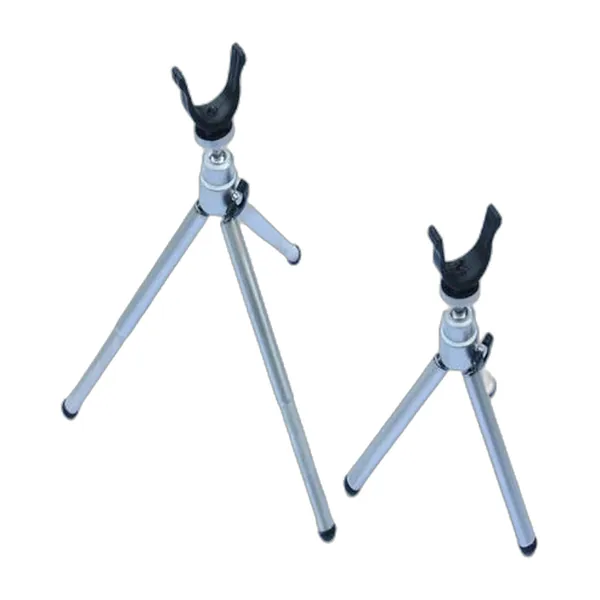 Two small folding aluminium tripods with rod forks